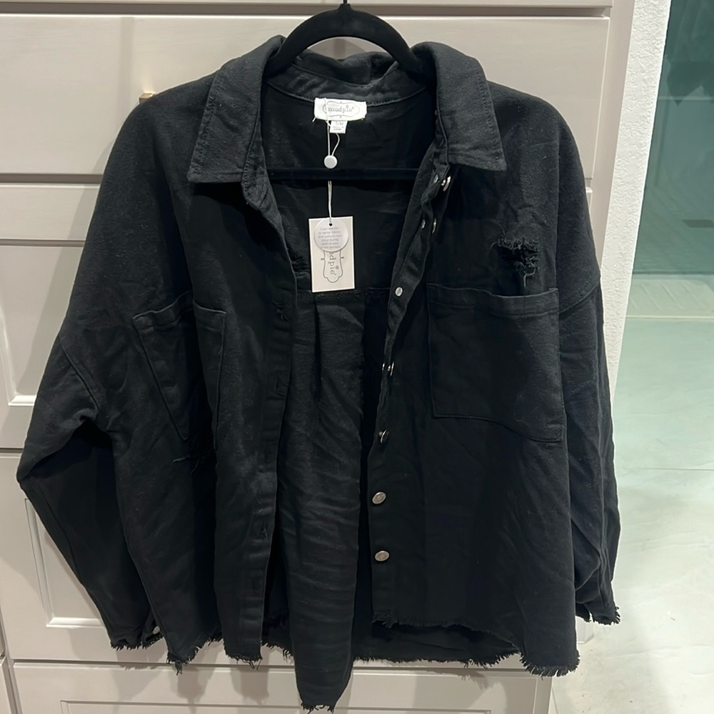 Black Distressed Shacket (Mud Pie)